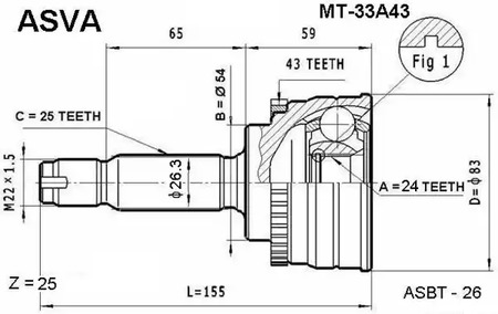 Шарнирный комплект, приводной вал ASVA MT-33A43