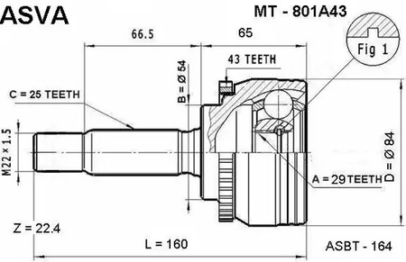 Шарнирный комплект, приводной вал ASVA MT-801A43