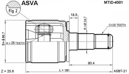 Шарнирный комплект, приводной вал ASVA MTID-4001