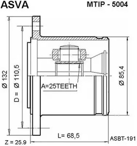 Шарнирный комплект, приводной вал ASVA MTIP-5004