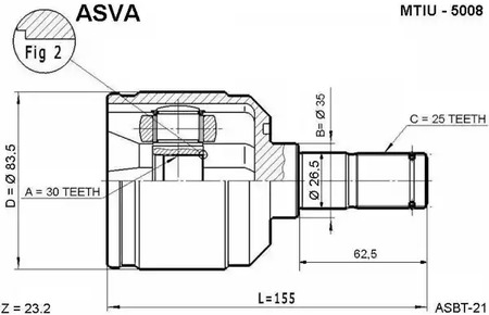 Шарнирный комплект, приводной вал ASVA MTIU-5008