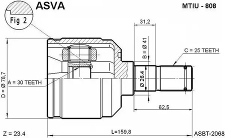 Шарнирный комплект, приводной вал ASVA MTIU-808