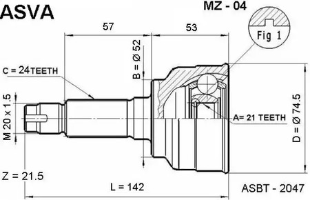 Шарнирный комплект приводной вал ASVA MZ-04