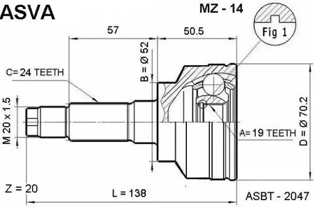 Шарнирный комплект приводной вал ASVA MZ-14