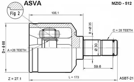 Шарнирный комплект приводного вала ASVA MZID-512