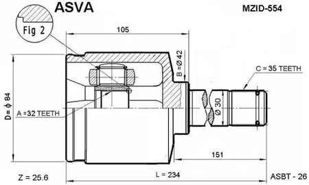 Шарнирный комплект приводной вал ASVA MZID-554