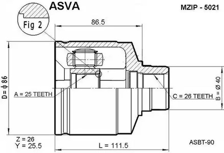 Шарнирный комплект приводной вал ASVA MZIP-5021