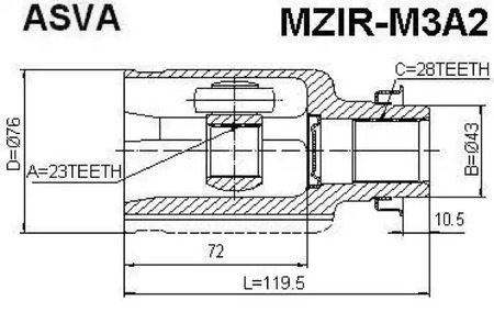 Шарнирный комплект приводной вал ASVA MZIR-M3A2