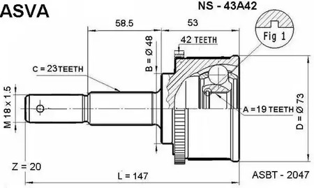 Шарнирный комплект, приводной вал ASVA NS-43A42