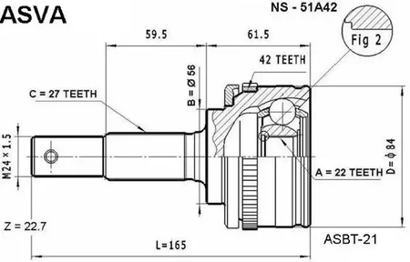 Шарнирный комплект приводной вал ASVA NS-51A42