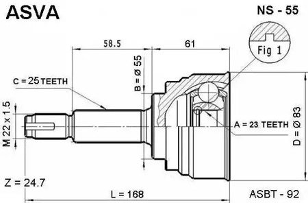 Шарнирный комплект приводной вал ASVA NS-55