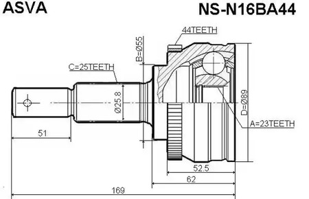 Шарнирный комплект приводной вал ASVA NS-N16BA44
