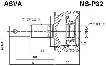 Шарнирный комплект приводной вал ASVA NS-P32