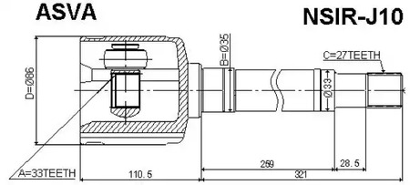Шарнирный комплект приводной вал ASVA NSIR-J10