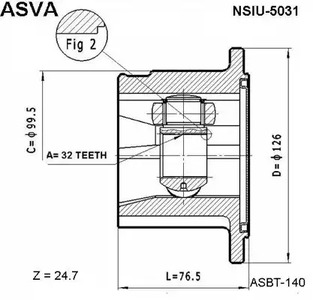 Шарнирный комплект приводной вал ASVA NSIU-5031