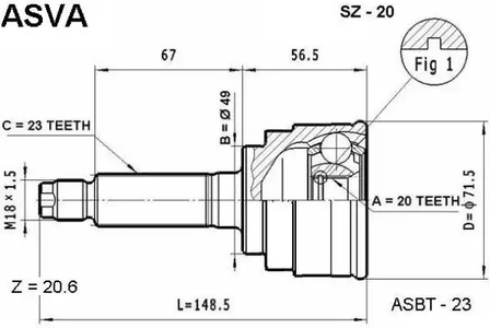 Шарнирный комплект, приводной вал ASVA SZ-20