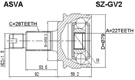 Шарнирный комплект приводной вал ASVA SZ-GV2