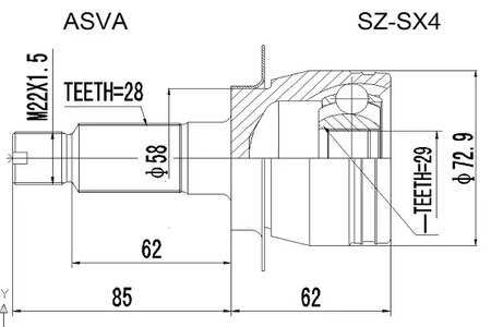 Шарнирный комплект приводной вал ASVA SZ-SX4