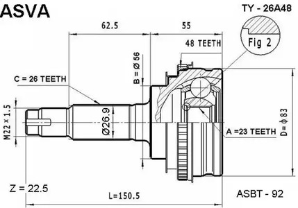 TY-26A48 ASVA Шарнирный комплект, приводной вал