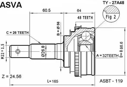 TY-27A48 ASVA Шарнирный комплект, приводной вал