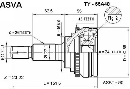 Шарнирный комплект приводной вал ASVA TY-55A48