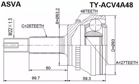 TY-ACV4A48 ASVA Шарнирный комплект, приводной вал