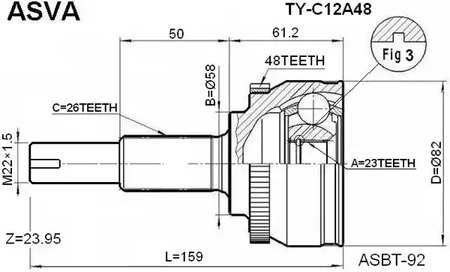 TY-C12A48 ASVA Шарнирный комплект, приводной вал