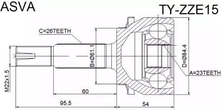 TY-ZZE15 ASVA Шарнирный комплект, приводной вал