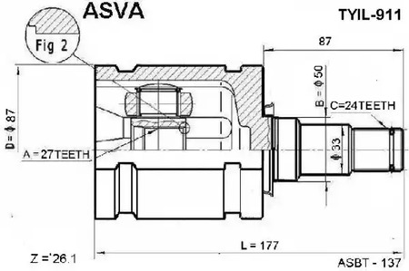 TYIL-911 ASVA Шарнирный комплект, приводной вал