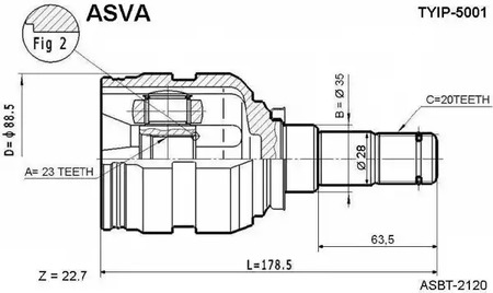 TYIP-5001 ASVA Шарнирный комплект, приводной вал