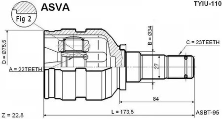 Шарнирный комплект приводной вал ASVA TYIU-110