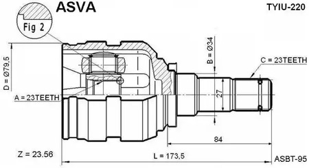 Шарнирный комплект приводной вал ASVA TYIU-220