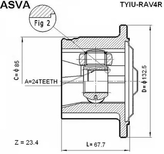 Шарнирный комплект приводной вал ASVA TYIU-RAV4R