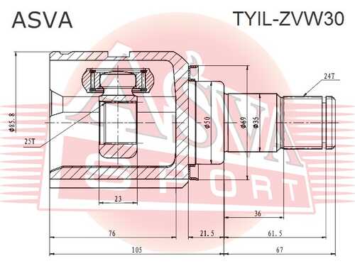 Шрус внутренний левый 25x50x24 ASVA TYIL-ZVW30