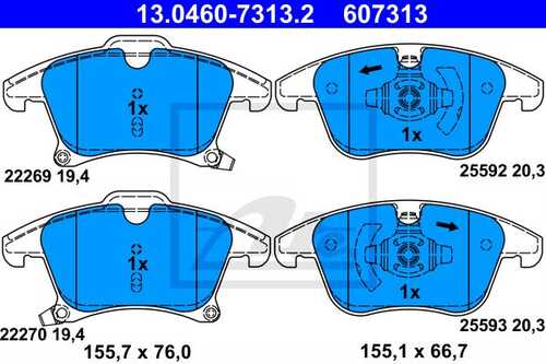 13-0460-7313-2 ATE ДИСКОВЫЕ ТОРМОЗНЫЕ КОЛОДКИ, КОМПЛЕКТ