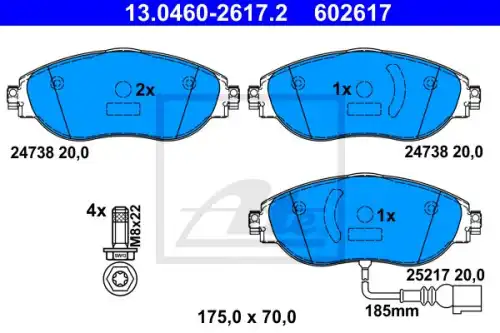 13.0460-2617.2 ATE Колодки тормозные дисковые перед VW GOLF VII, AUDI A3, SKODA OCTAVIA 13-