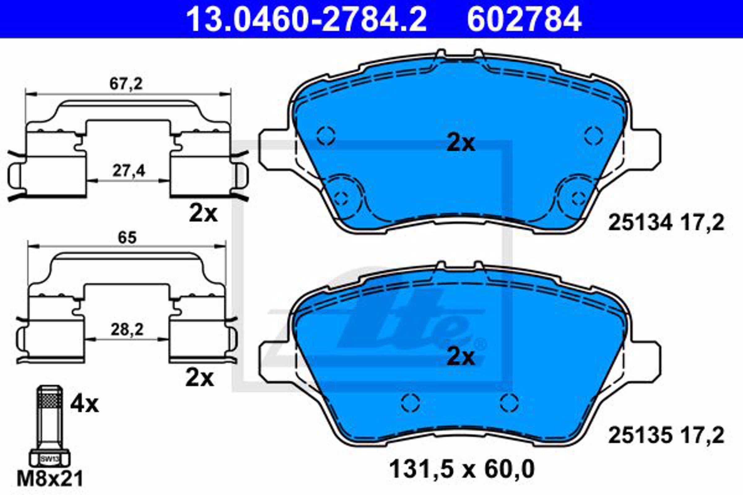 13.0460-2784.2 ATE Тормозные колодки