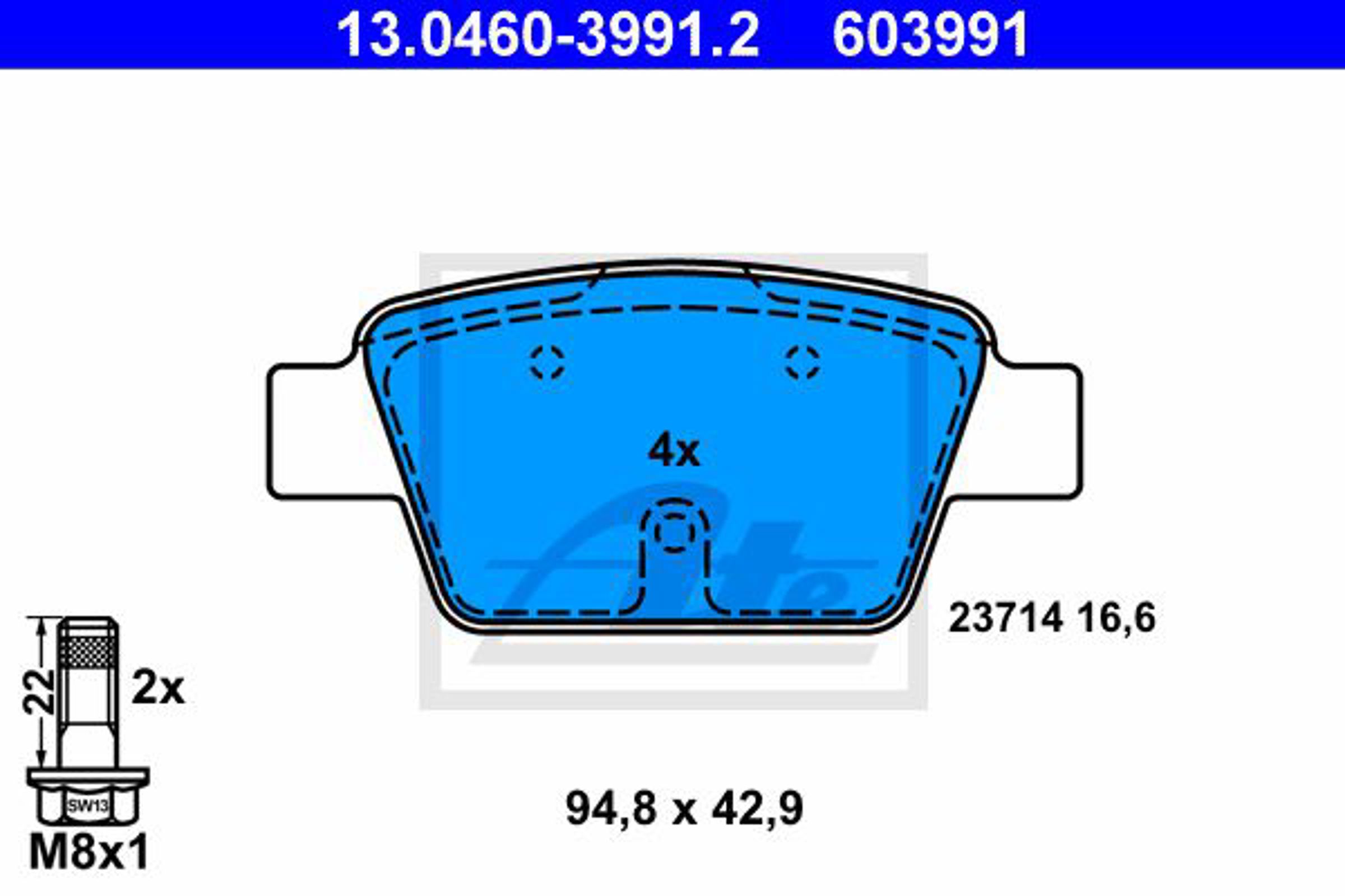 Колодки тормозные дисковые ATE 13.0460-3991.2