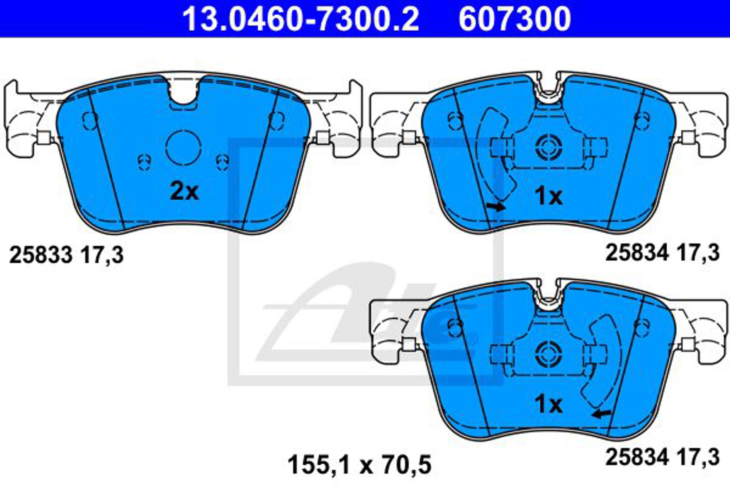 13.0460-7300.2 ATE 13.0460-7300.2 колодки дисковые передние! с антискрип. пл.\ Citroen C4 Picasso 1.6/1.6HDi 13>