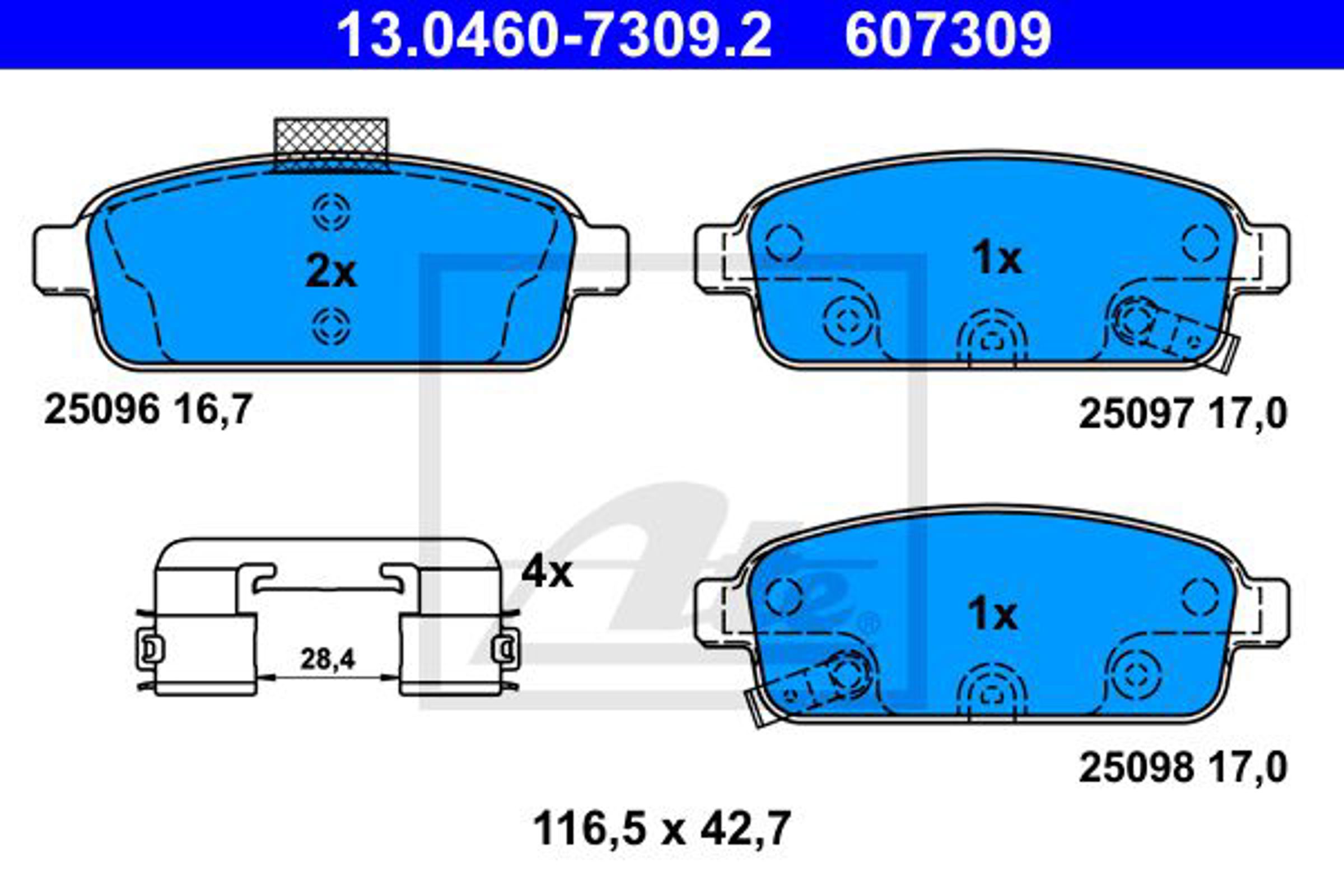 Тормозные колодки opel zafira tourer c (p12) (2011 - ) ATE 13.0460-7309.2