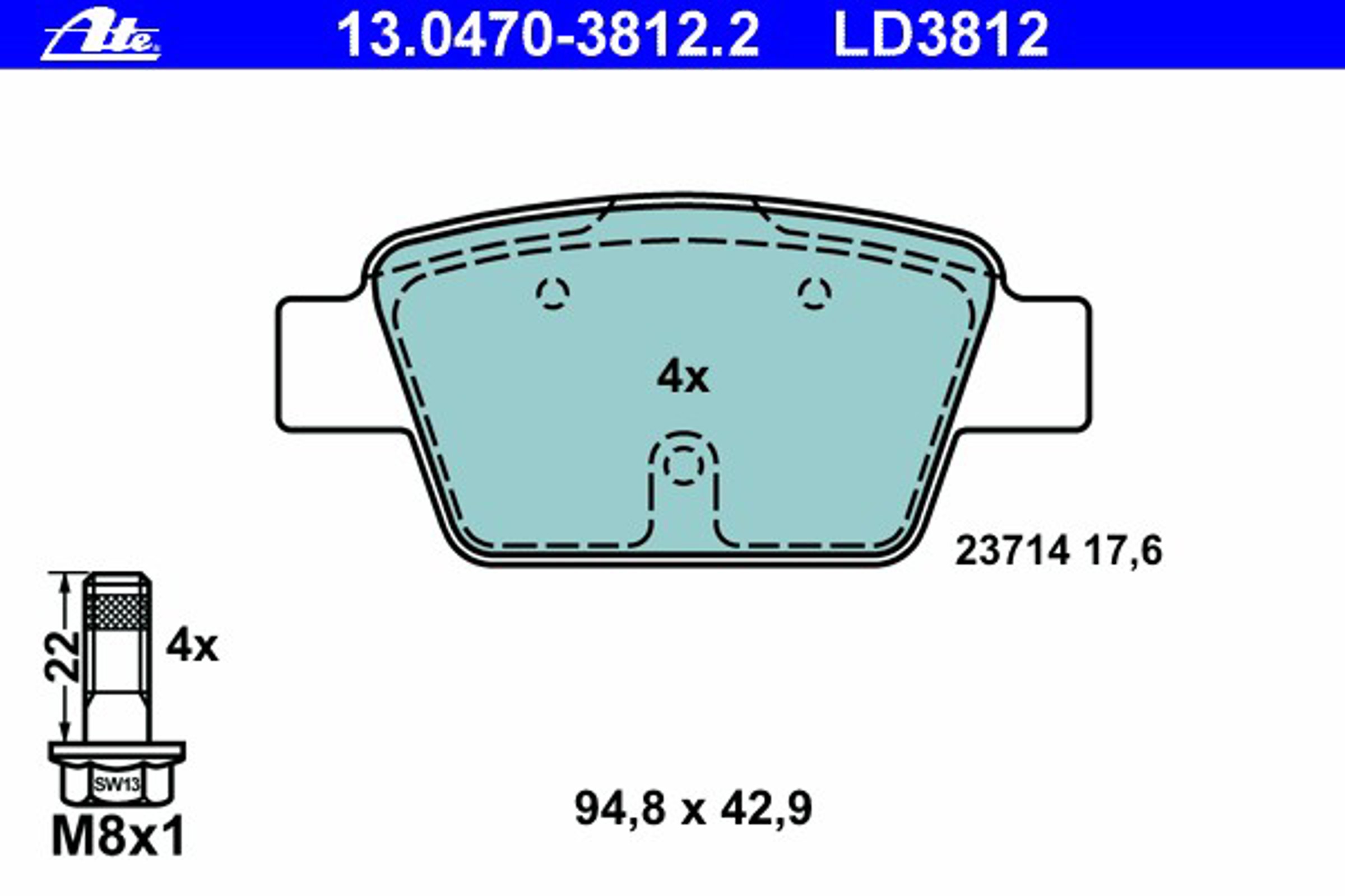 Колодки тормозные дисковые ATE 13.0470-3812.2
