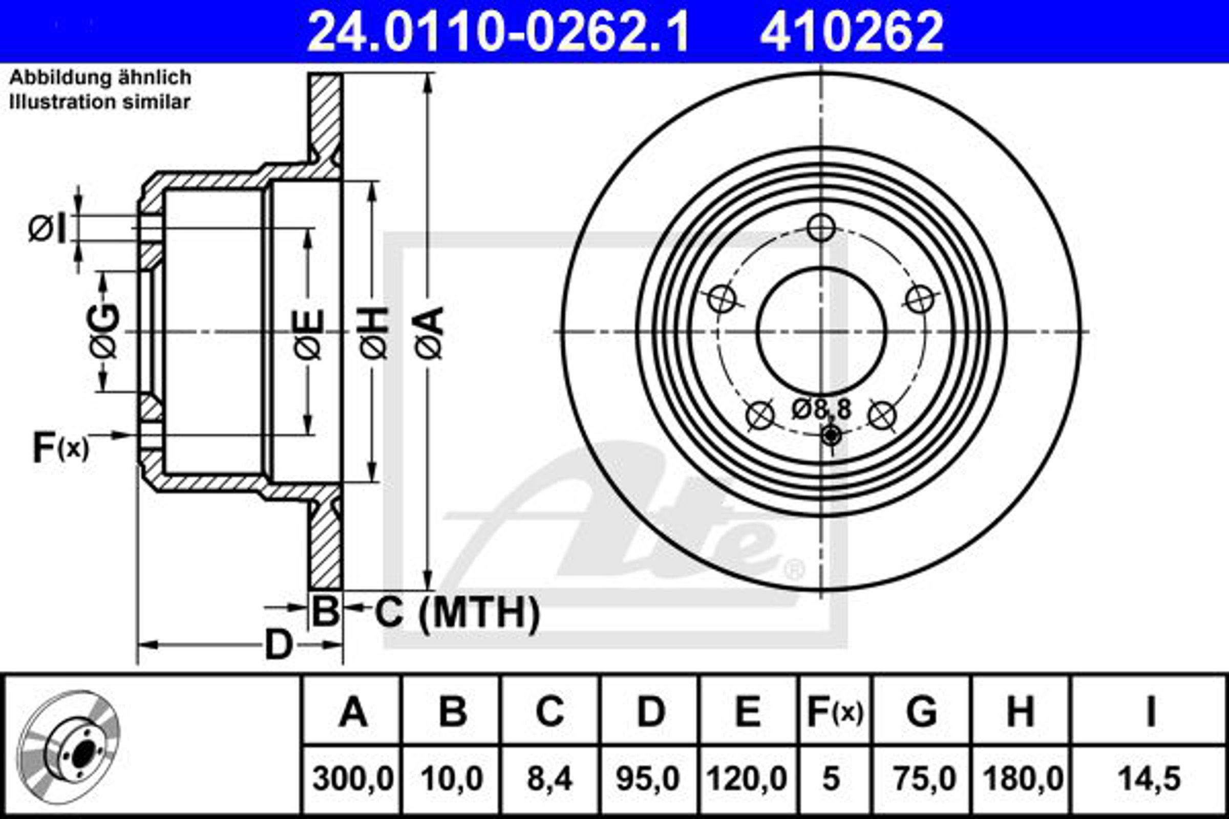 Диск тормозной задн bmw 5 525 ix 24v 87-95 5 touring 525 ix 91-97 ATE 24.0110-0262.1