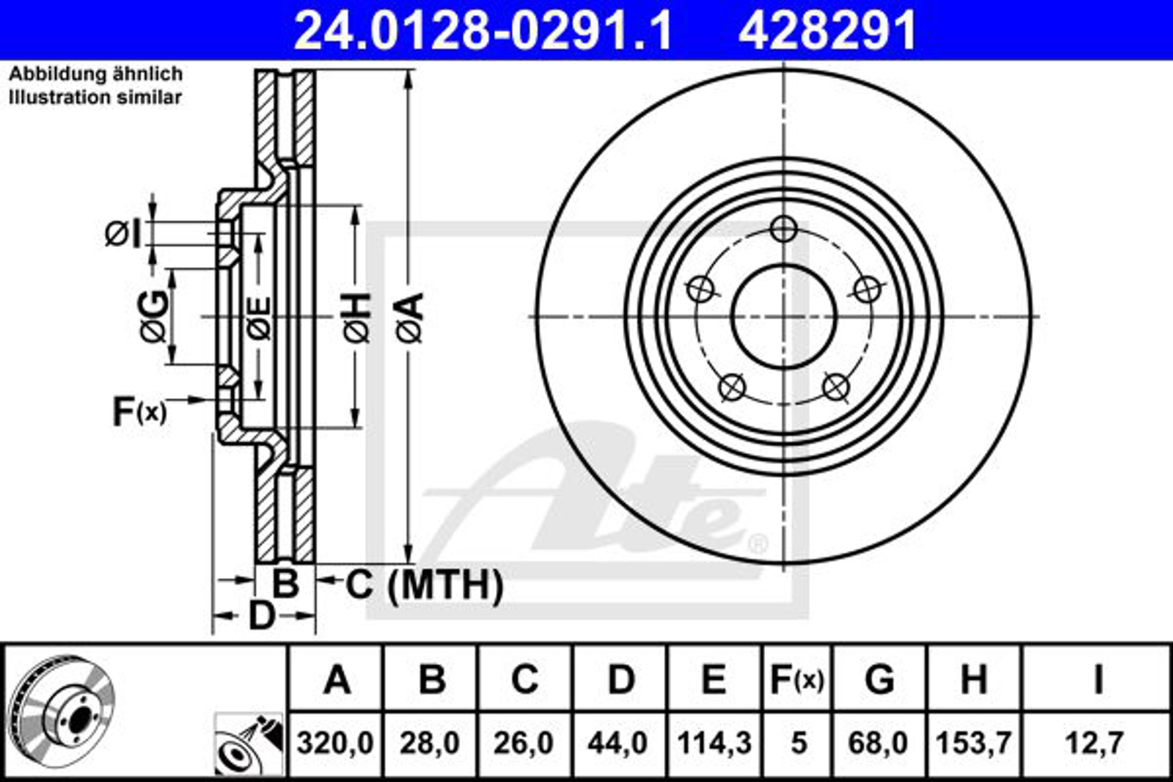 Тормозной диск nissan x-trail (t32) (13-) ATE 24.0128-0291.1