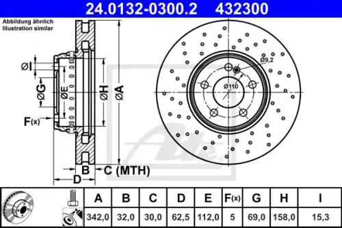 Диск тормозной перед mb c (w205) amg e (w213) amg 14- ATE 24.0132-0300.2