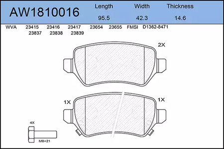 AW1810016 AYWIPARTS К-т дисков. тормоз. колодок