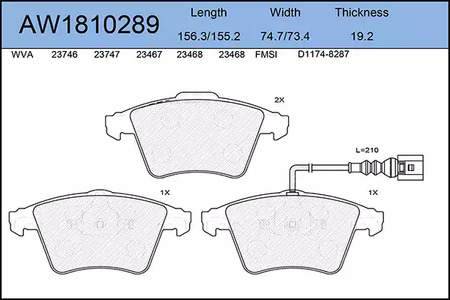 AW1810289 AYWIPARTS Колодки тормозные дисковые