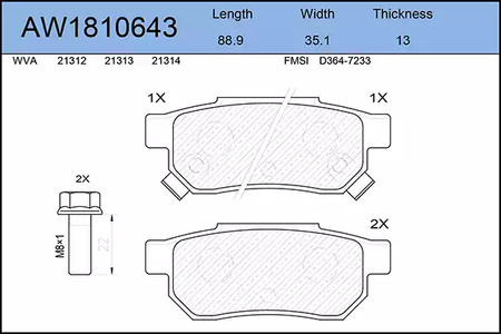 AW1810643 AYWIPARTS Колодки тормозные дисковые