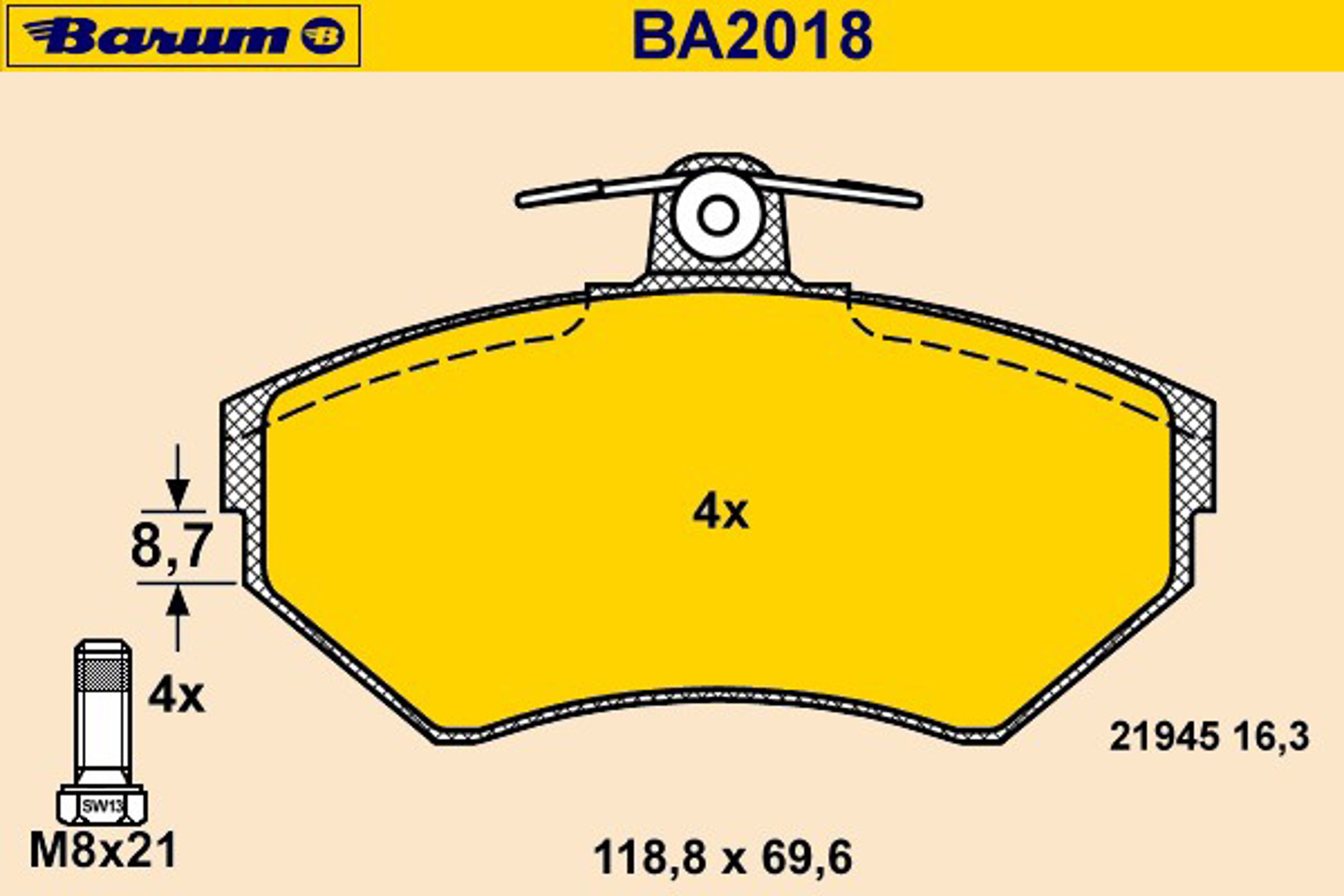 Колодки тормозные дисковые BARUM BA2018