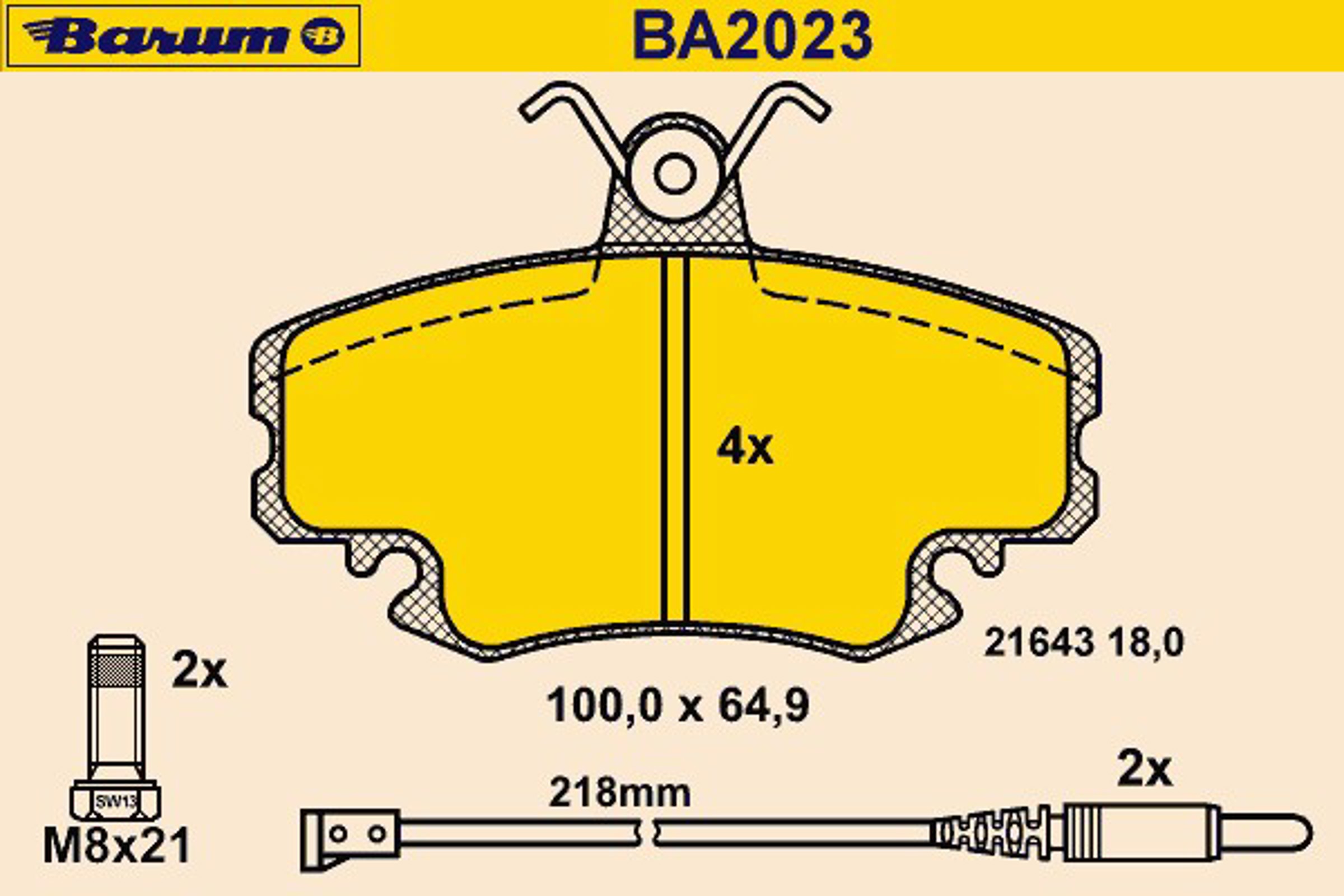 Комплект тормозных колодок дисковый тормоз BARUM BA2023