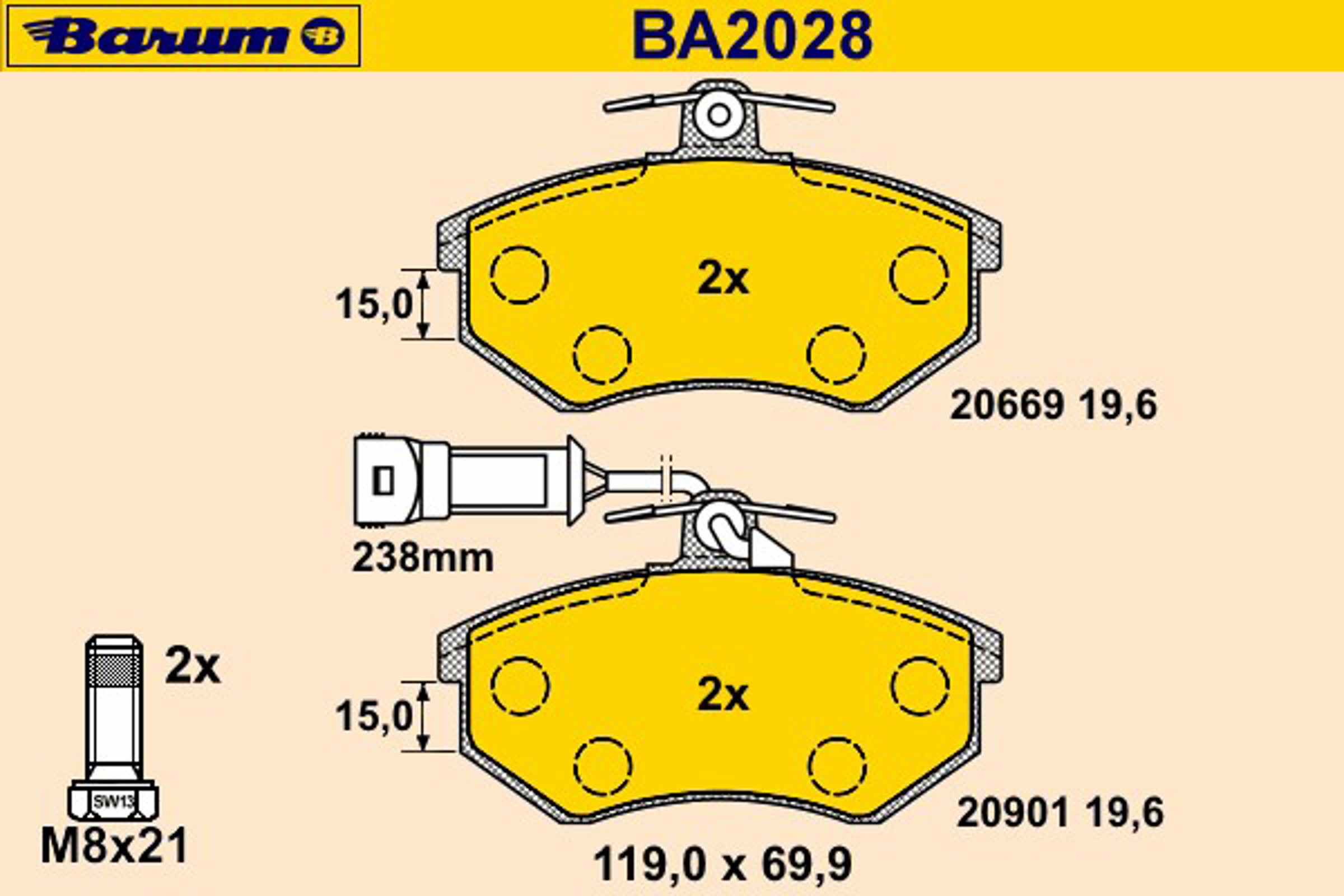 BA2028 BARUM Комплект тормозных колодок, дисковый тормоз